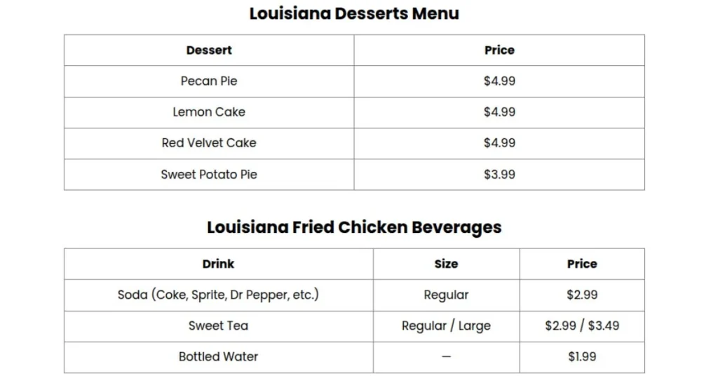 Louisiana-Fried-Chicken-Desserts-And Beverages-Menu